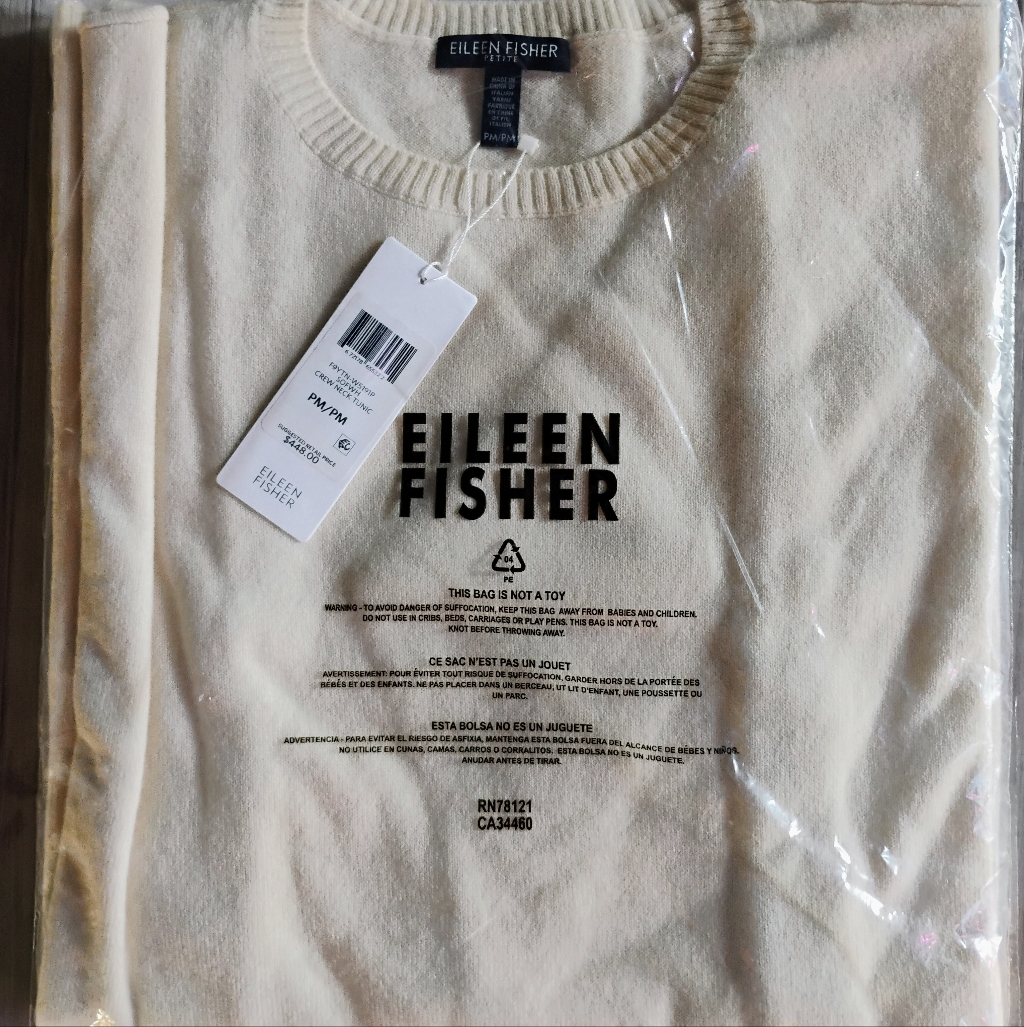 New Eileen Fisher Soft White Crew Neck Tunic